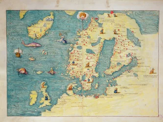 Noord-Europa, uit een atlas van de wereld in 33 kaarten, Venetië, 1 september 1553 (inkt op perkament)